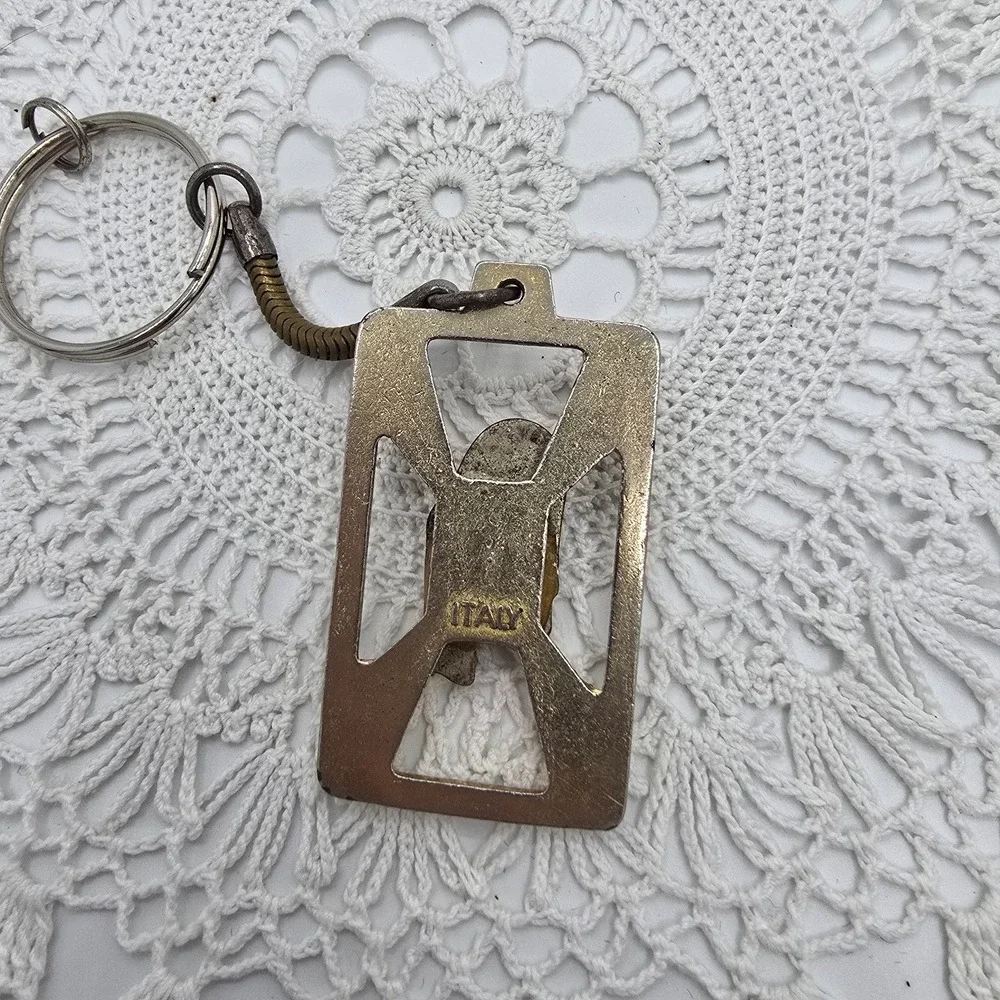 Vintage Madonna and Child Pendant Key Chain Rectangular Virgin Mary Medal